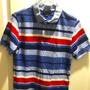 Polo Boys Size L 14/16 Blue striped short sleeve Polo